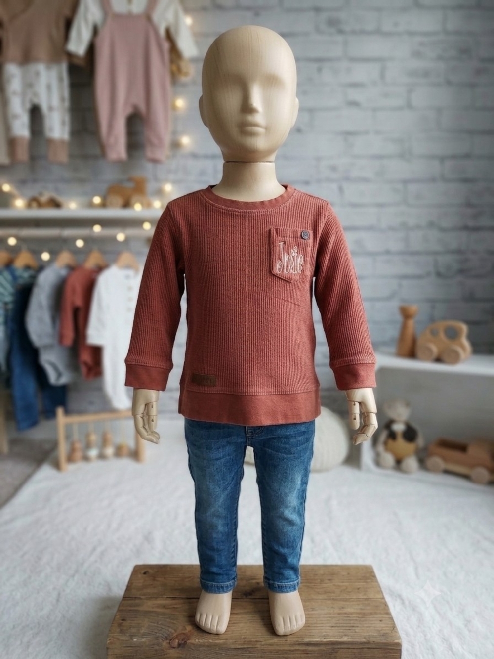 Marleylilly Kids Long-Sleeve Waffle Sweatshirt in Rust.   4T